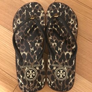 Tory Burch leopard flip flops